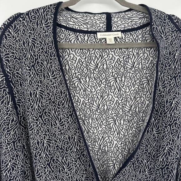 Coldwater Creek Cardigan Sweater Size 3X Navy Blue White Abstract Button Office - Picture 2 of 10